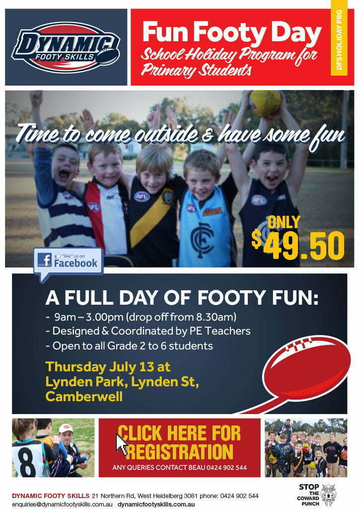 Dynamic Footy Skills will be running a footy clinic during the upcoming holidays