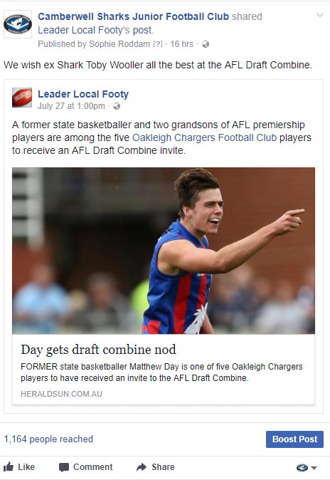 We wish ex-Shark Toby Wooller all the best at the AFL Draft Combine